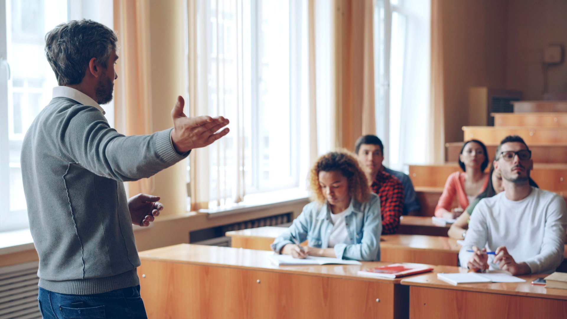 Person hosting a college presentation