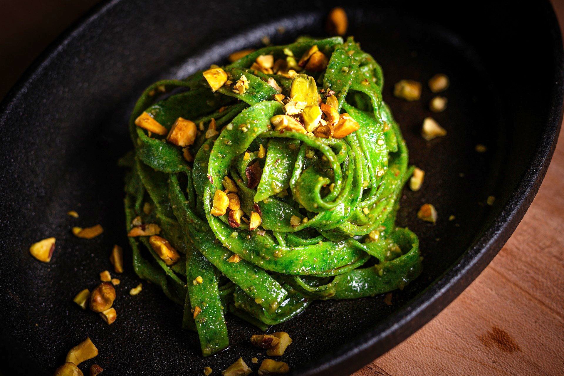 Flat, green pasta